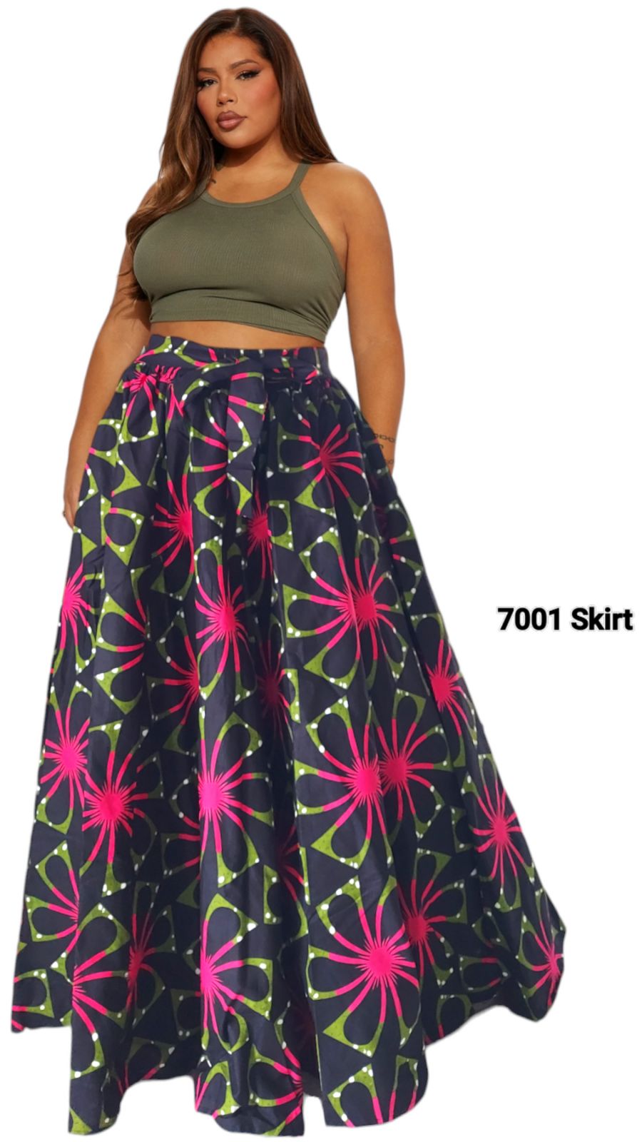 7001- Women Long Maxi Skirt-Black/Pink