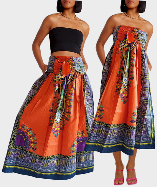 31DSK -  Long Smock Waist Skirt - Traditional Dashiki Print