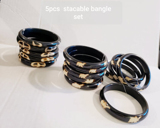 5 Pcs Stacable Bangles Set / African Symbol