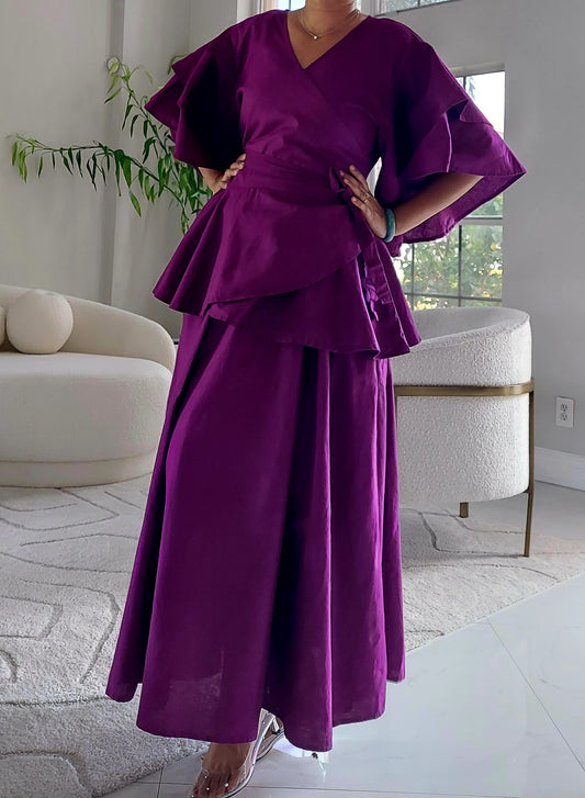 Wrap Blouse & Long Skirt Cotton - Purple