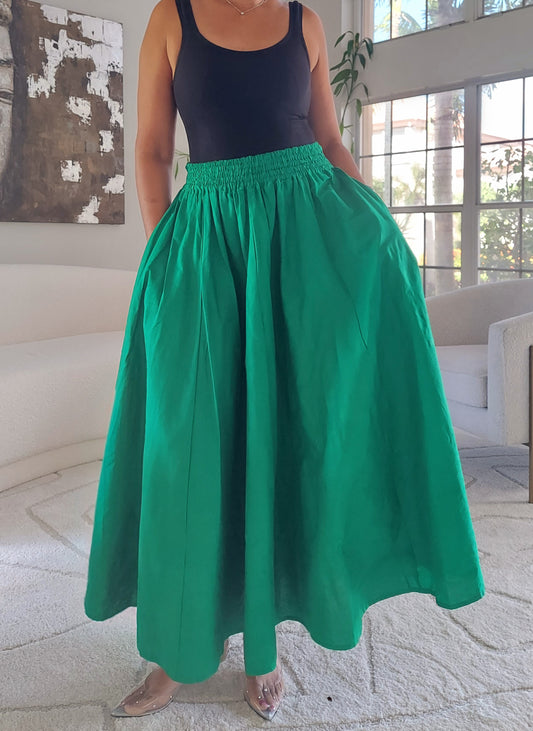 Wrap Blouse & Long Skirt- Solid Green