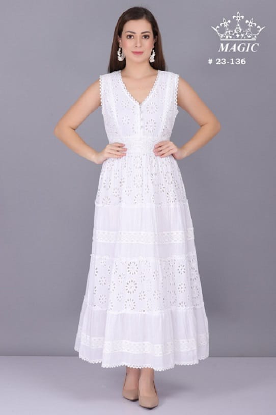 Cotton Summer Middi Dress- White 23-136X