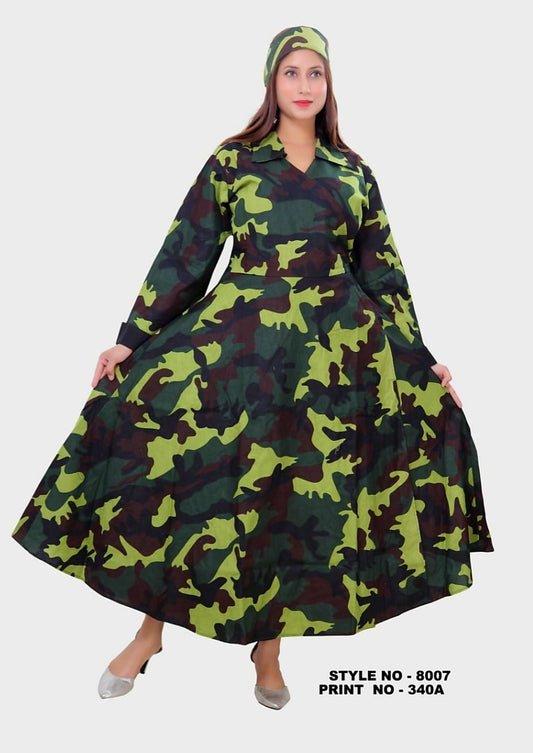 8007- Women Long Wrap Dress/ Long Sleeves- Green Camouflage