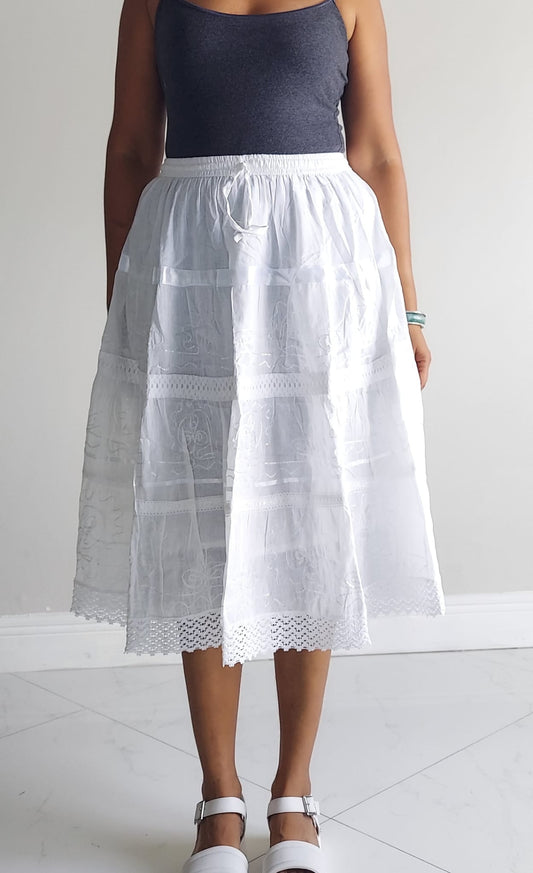 White Cotton Skirt Embroidery Skirt / Short