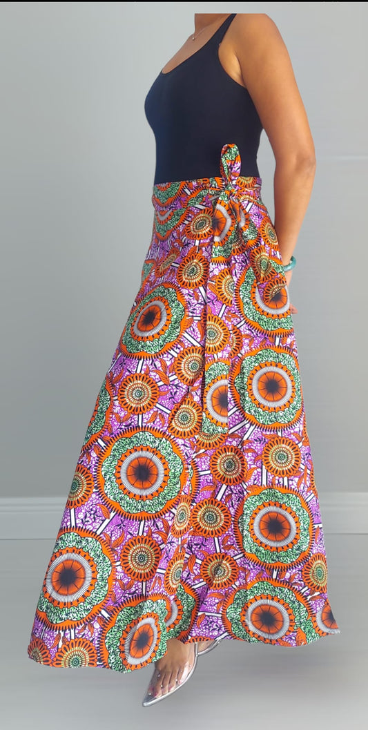 Long Wrap  skirt - Afro Print