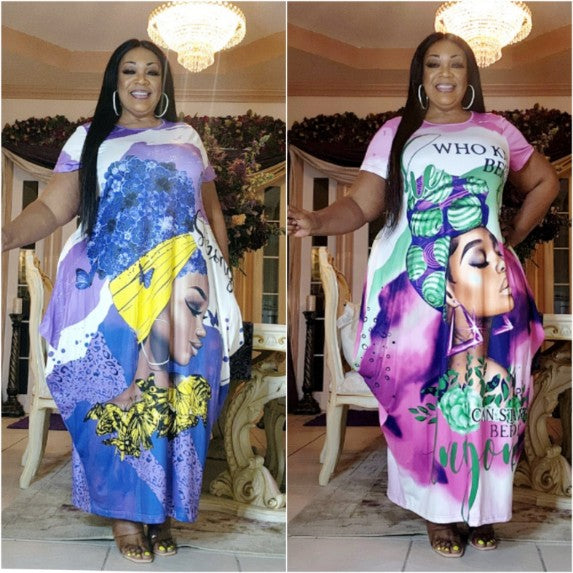 Women Afro Print Bubble Dress- Purple