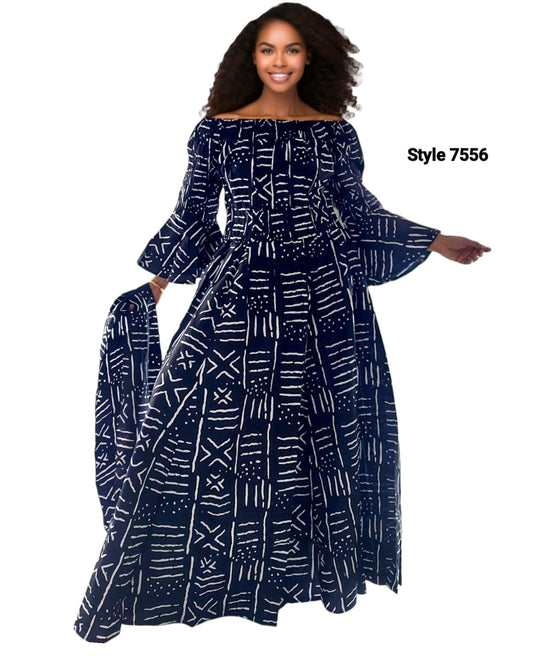 7556 - Smocked Waist Long Dress Tribal