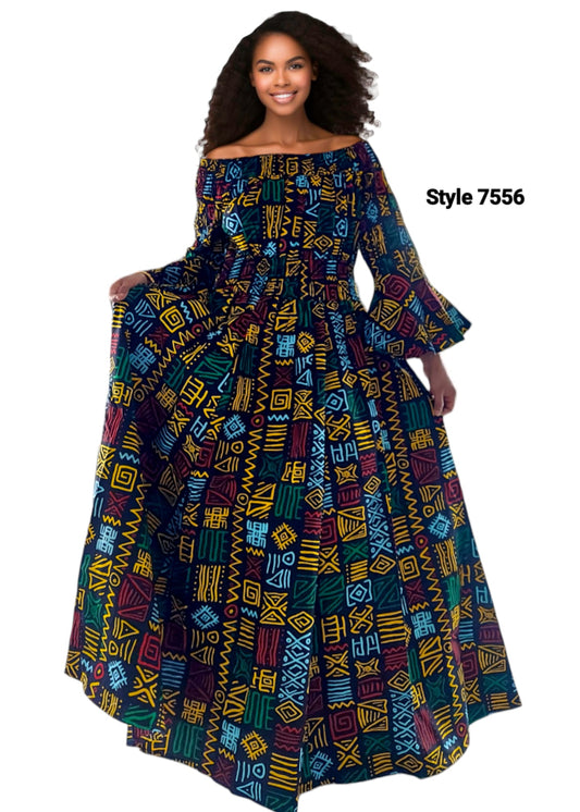 7556 - Smocked Waist Long Dress Rasta