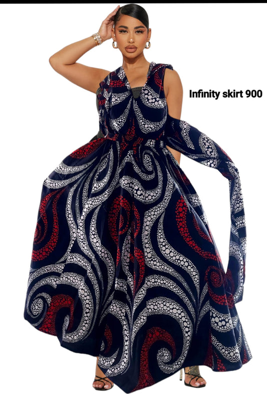 900 - Infinity Skirt / Dress Red Swirl