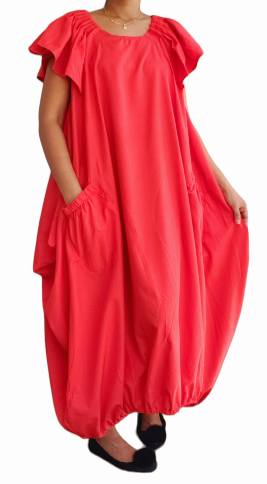 Balloon Dress/Solid /Red-22169
