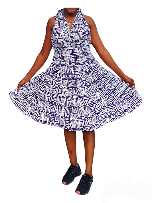 Woman's Mid-Length Smock Dress With Scarf - 3028