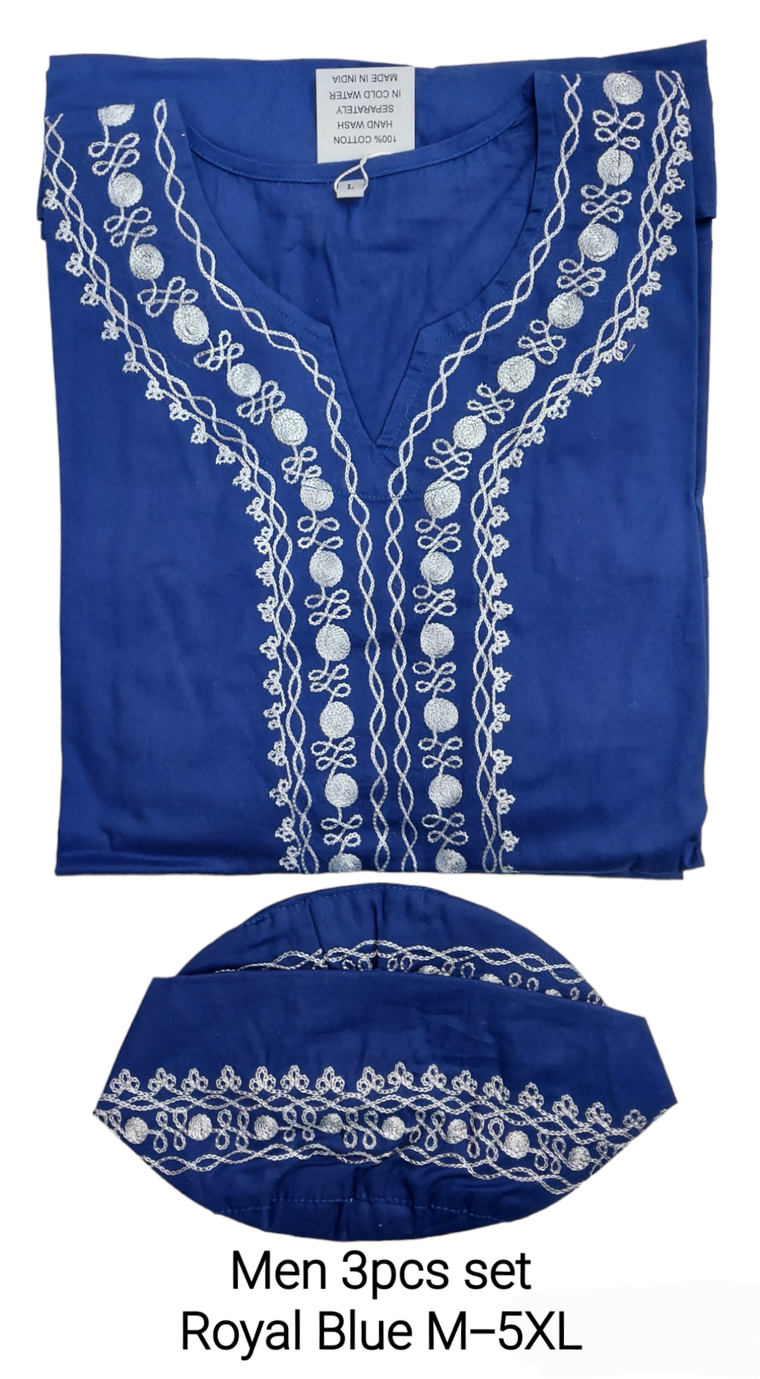 Men's 3Pcs  Embroidery Set- Royal Blue