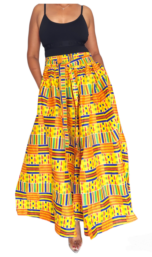 1003 Women Long Printed Skirt - Yellow Kente