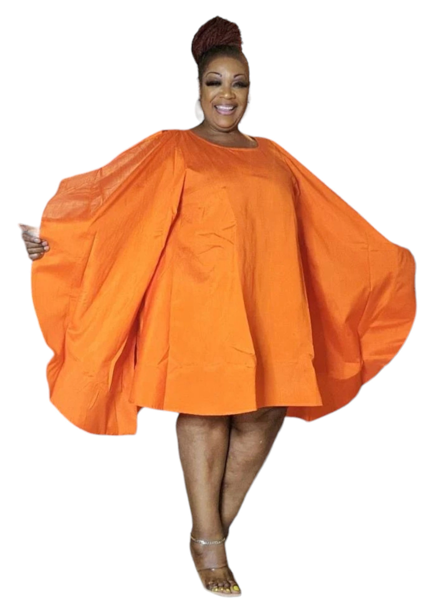 Faux Silk Wing Dress/Poncho Dress/ Wing Sleeves-Orange