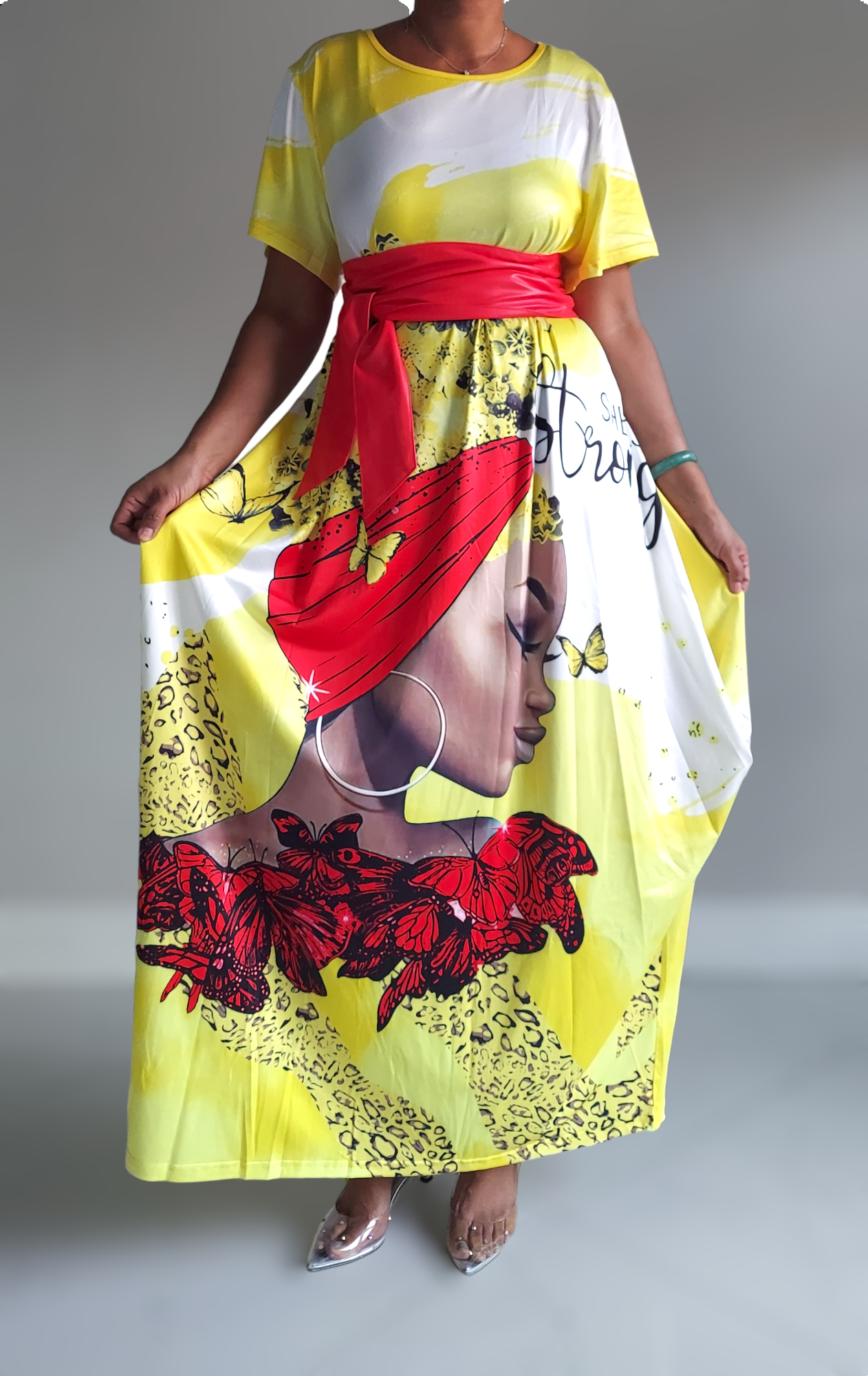 Women Afro Print Bubble Dress- Yellow