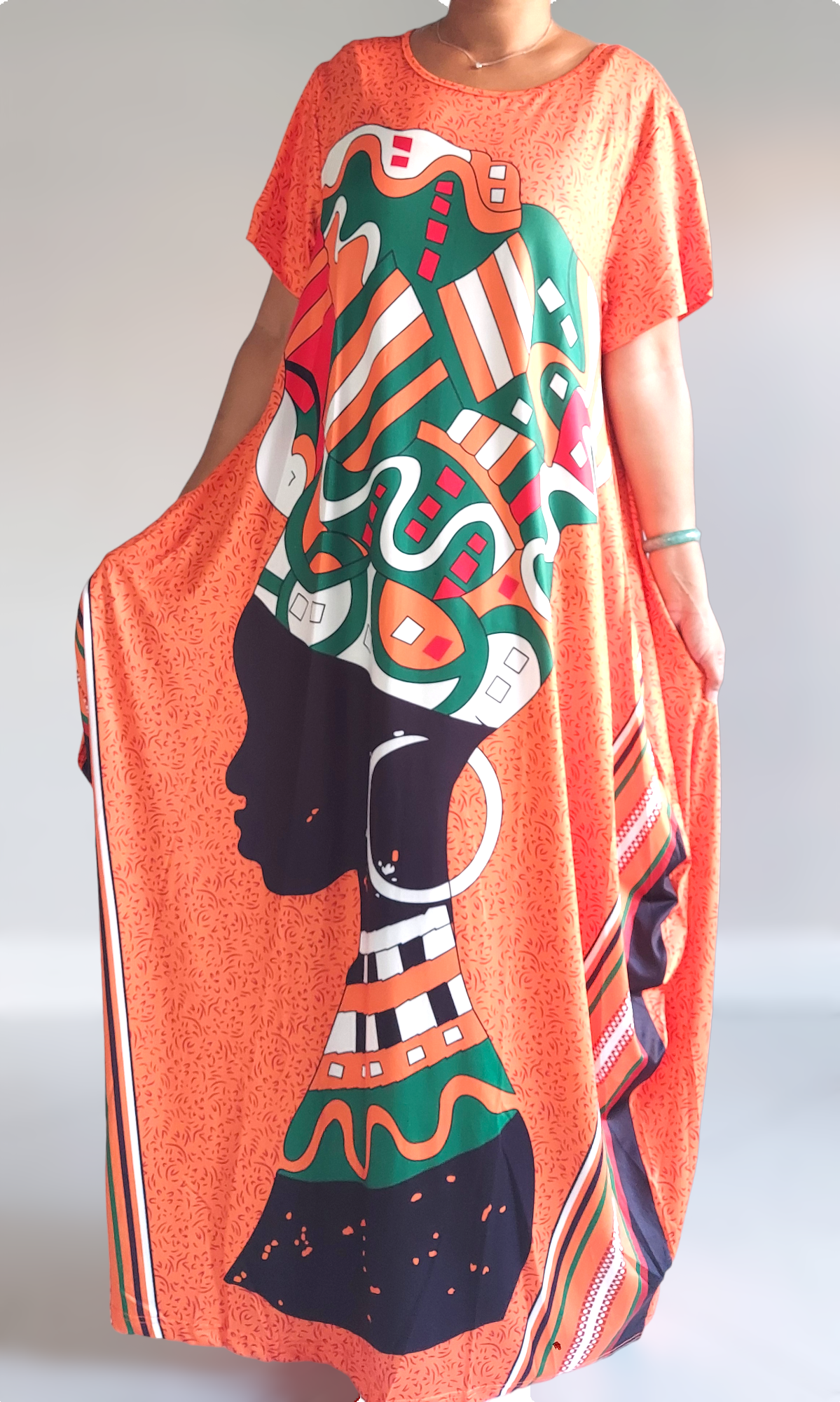Women Afro Print Bubble Dress- Orange