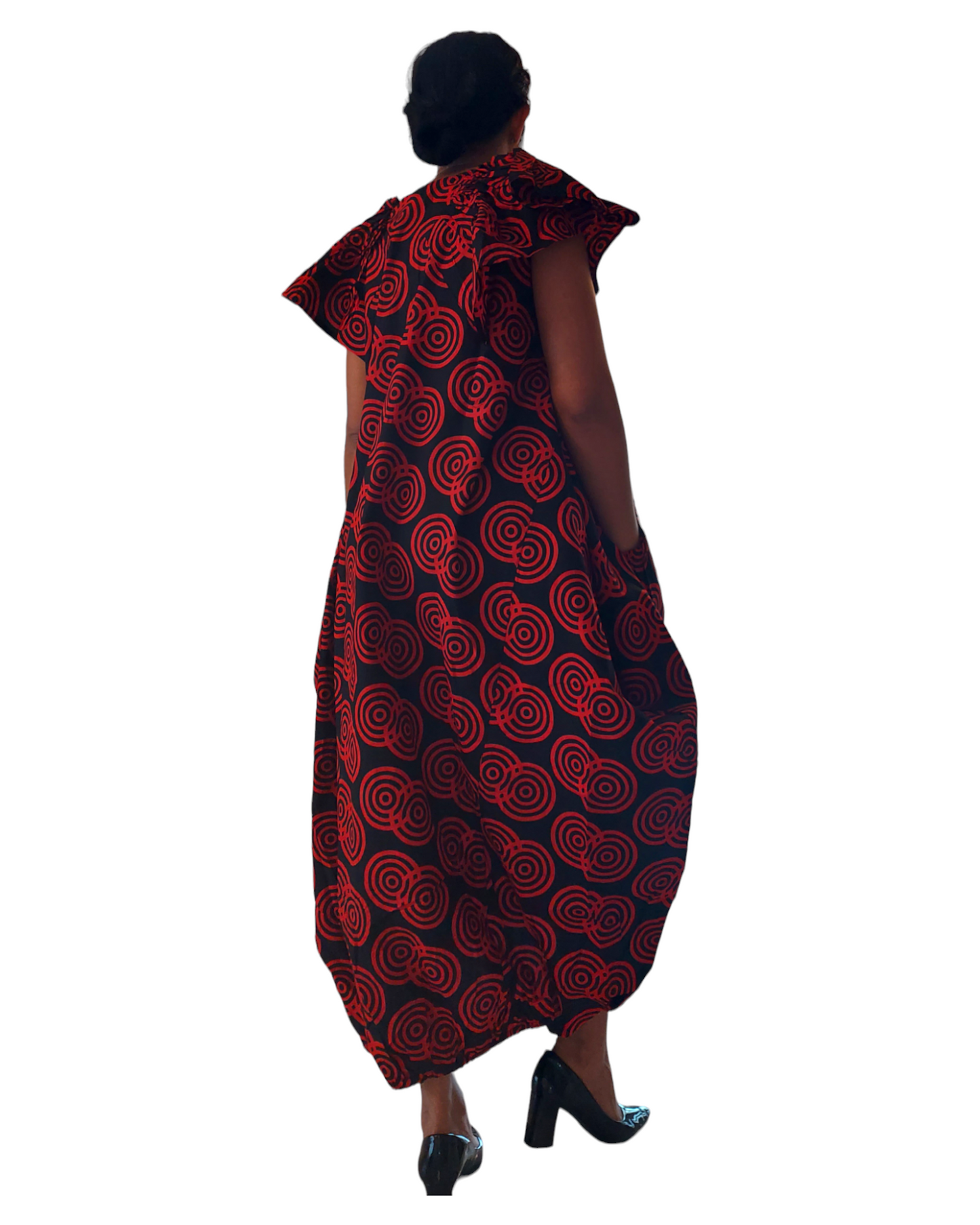 7745- Printed Ballon Dress- Red