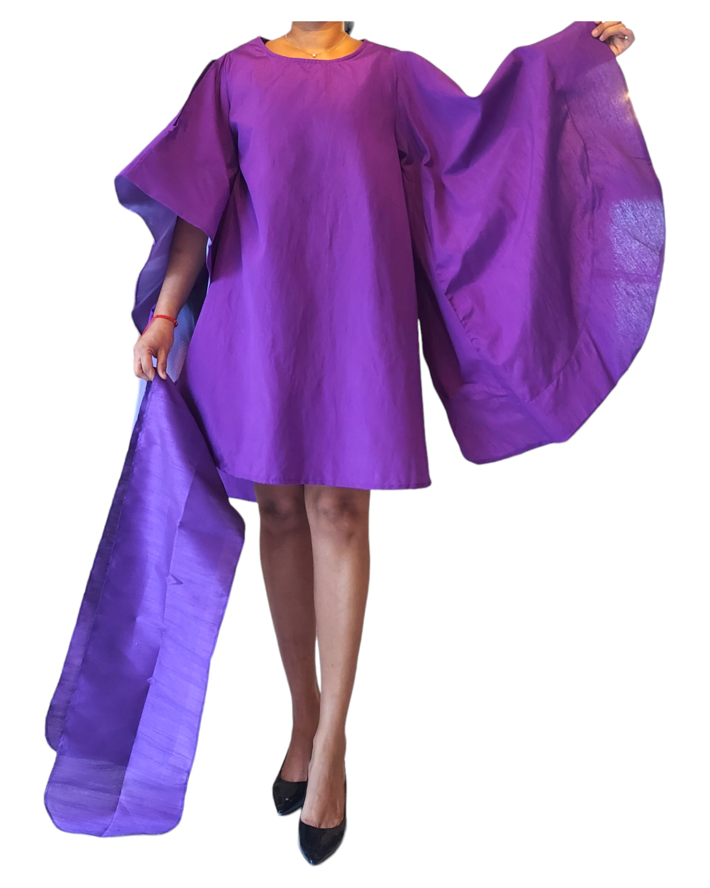 Faux Silk Wing Dress/Poncho Dress/ Wing Sleeves-Purple