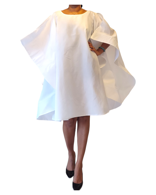 Faux Silk Wing Dress/Poncho Dress/ Wing Sleeves-White
