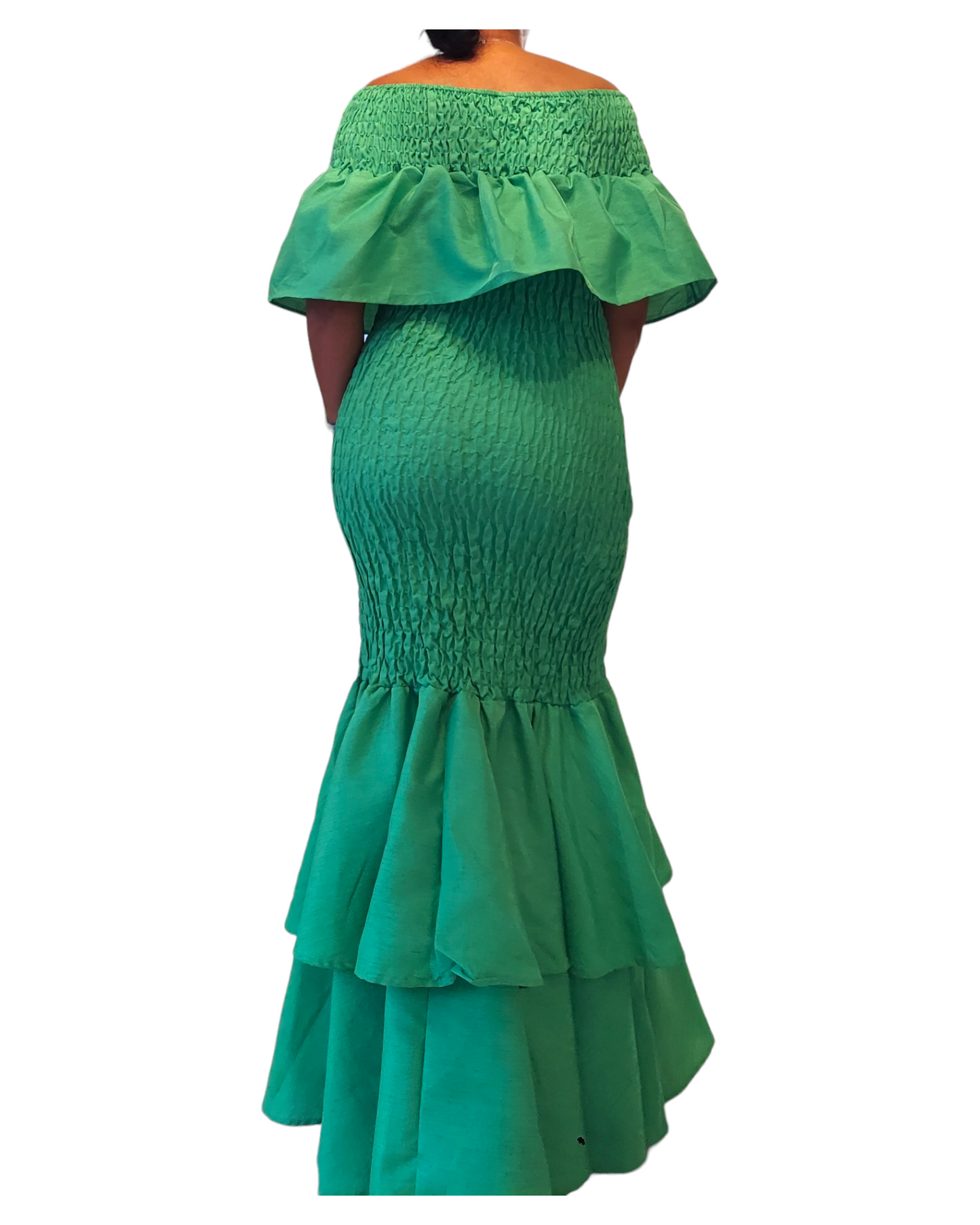 Faux Silk Smock Mermaid Dress - Green
