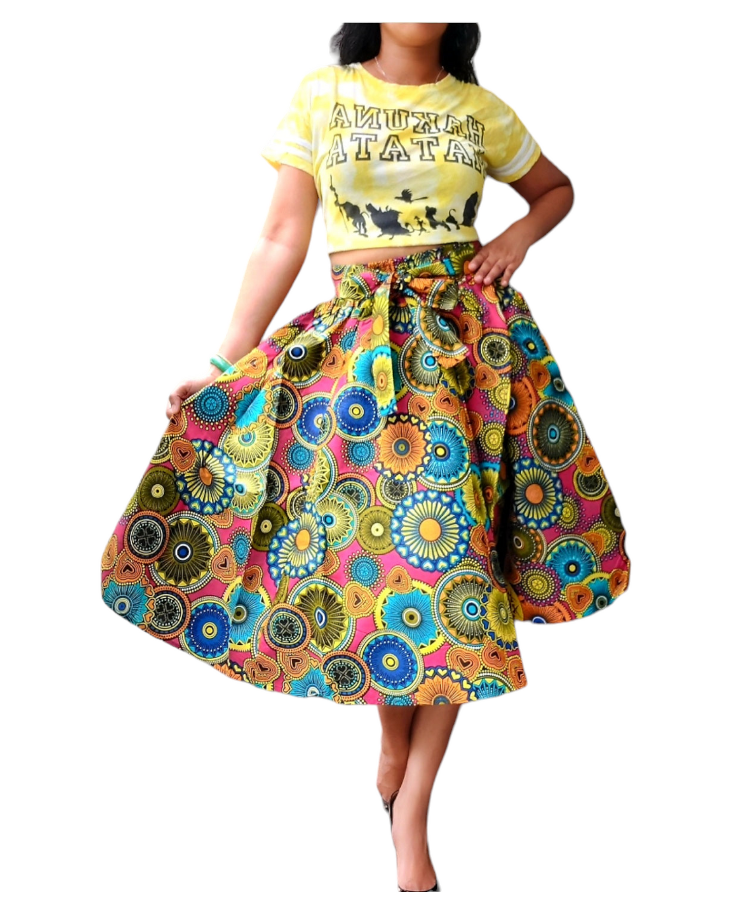 7012- Woman Mid Length Maxi Skirt- Multi Color