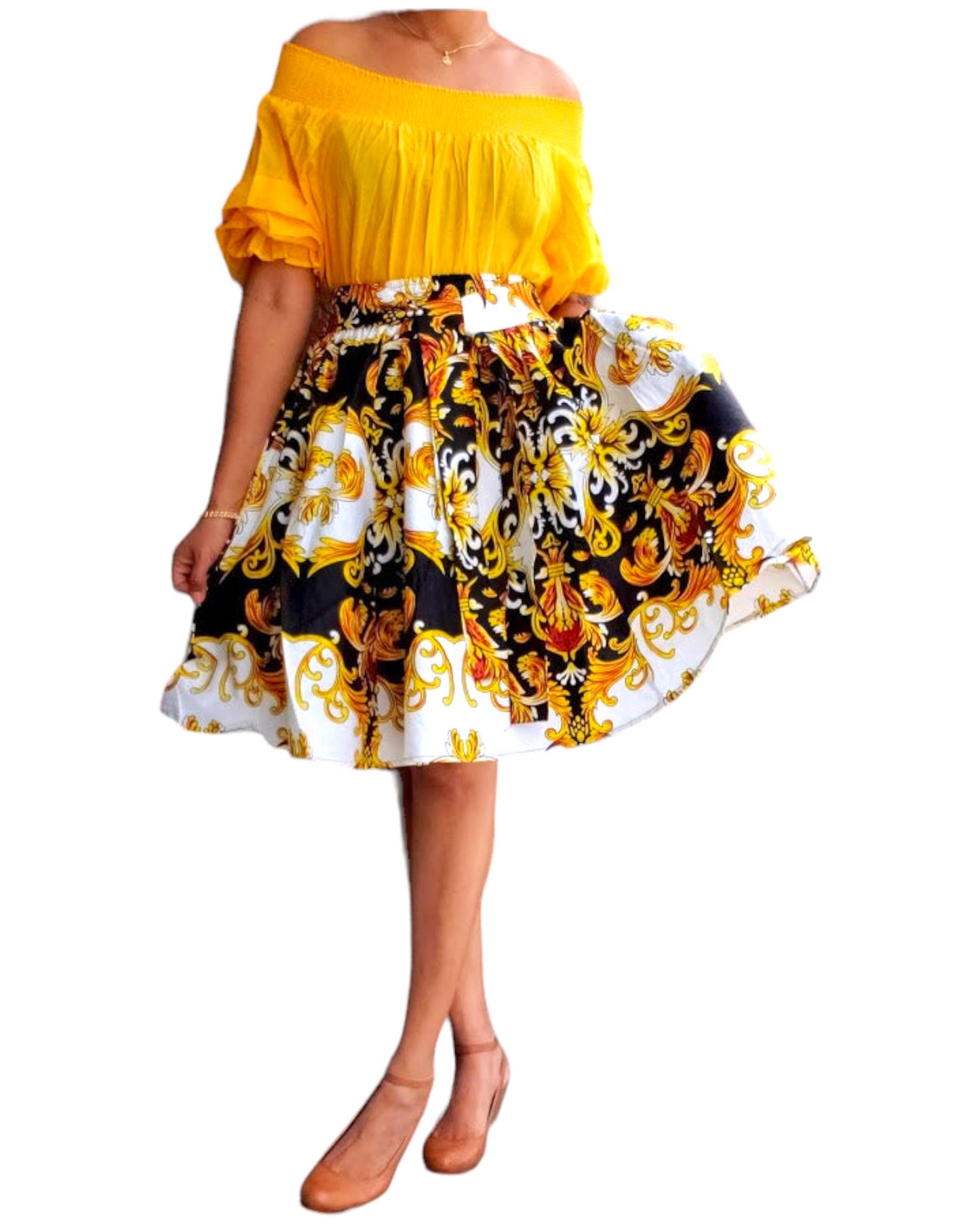 7008-Short  Printed Flared Skirt- Vintage
