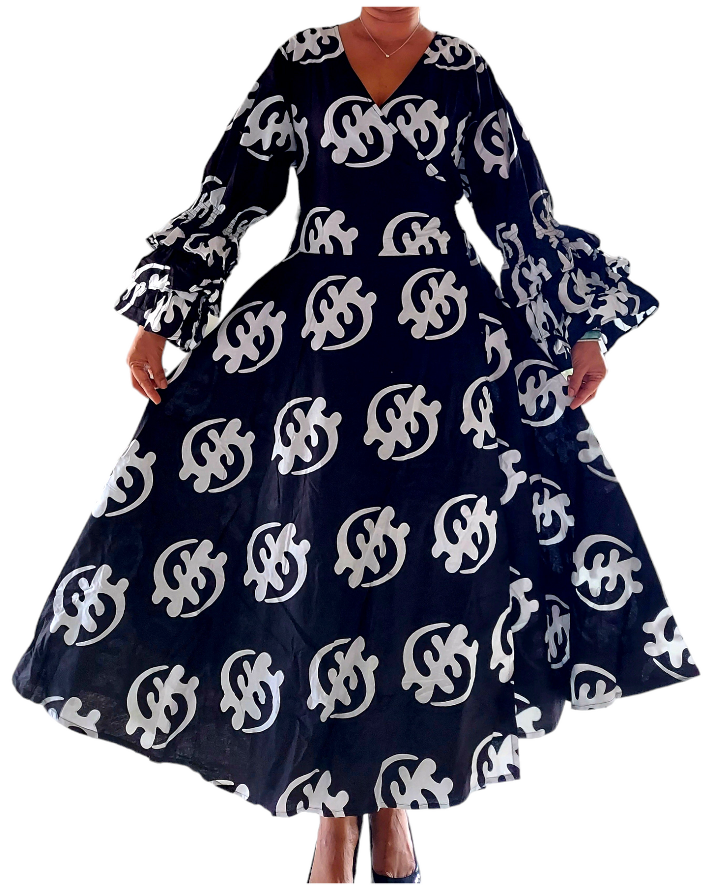 70-Woman's Long Wrap Dress- Gynamee Print