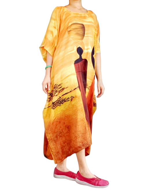 1358- Women Tribal Hand Painted Kaftan Dress