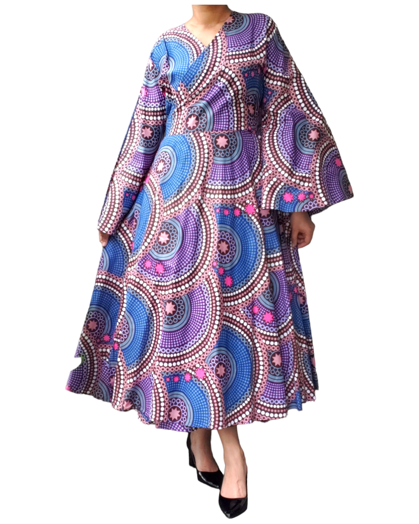 8001- Women Long Wrap Dress/Bell Sleeves- Lavender