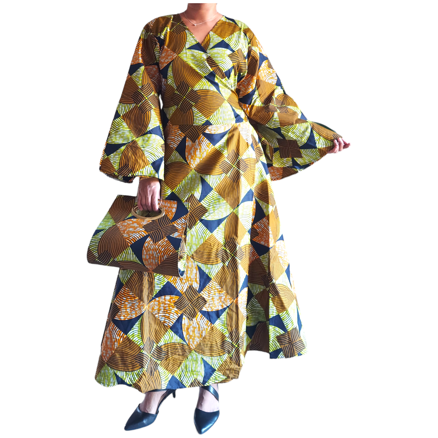 1014 Combo - Long Wrap Dress + Pocketbook Set