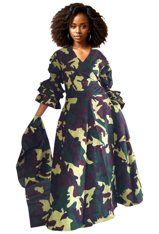Woman's Long Wrap Dress- Camouflage- 70