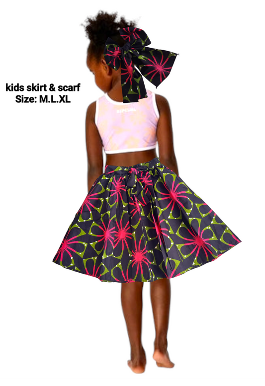 Kids / Girls  Skirt & Scarf Set-Floral