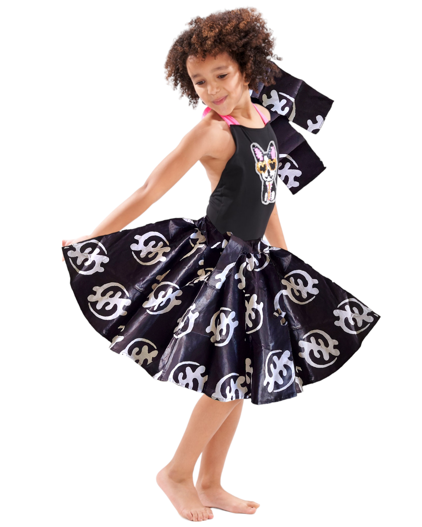 K005  Kids / Girls  Skirt & Scarf Set- Gye-Nyame Print