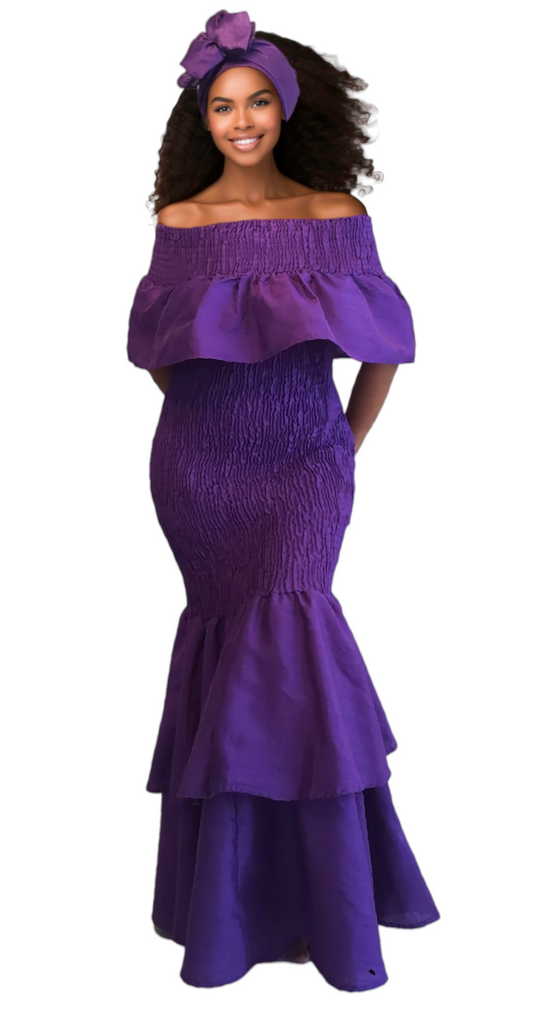 Faux Silk Smock Mermaid Dress - Purple