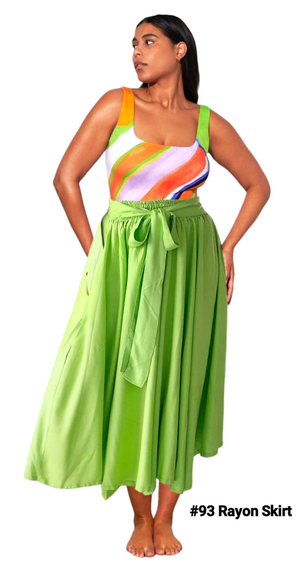 93- Mid Length Rayon Skirt - Lime Green