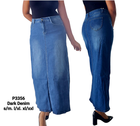 Denim Long Skirt - P3356 Dark Blue