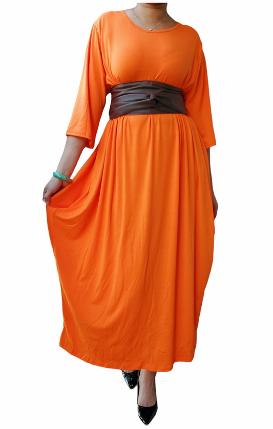 Bubble Dress/ Mid length Sleeves/Solid/Orange-161