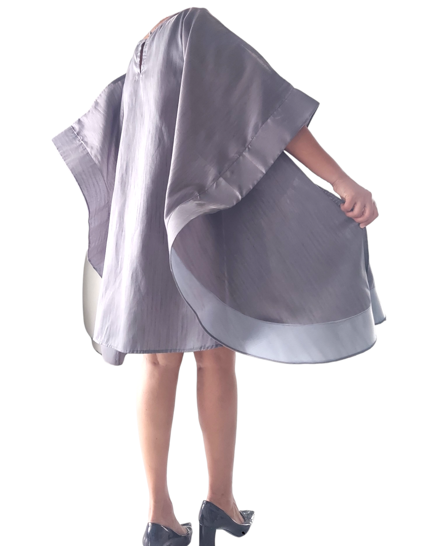 Faux Silk Wing Dress/Poncho Dress/ Wing Sleeves- Grey
