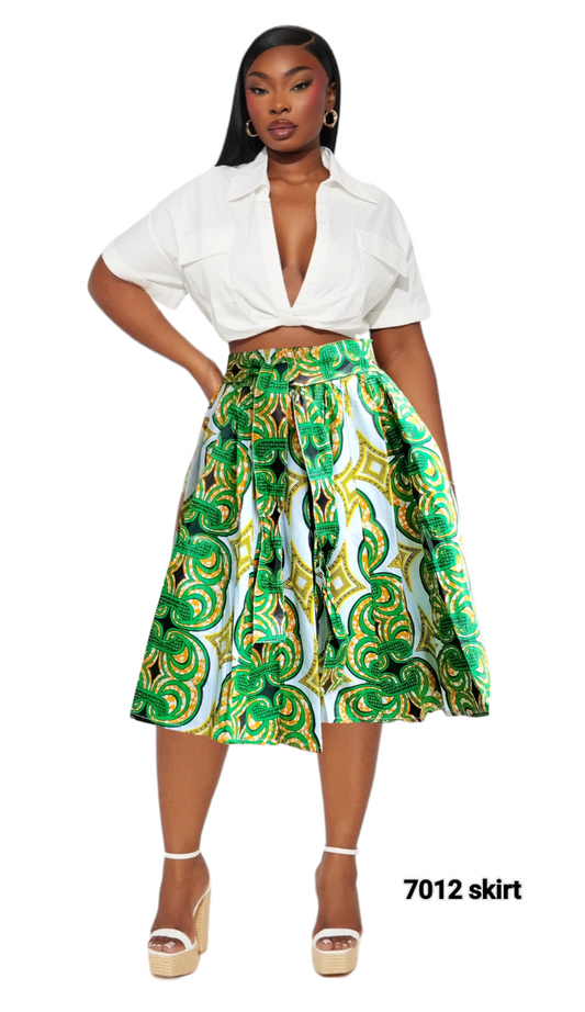 7012- Women Mid Length Skirt-Green