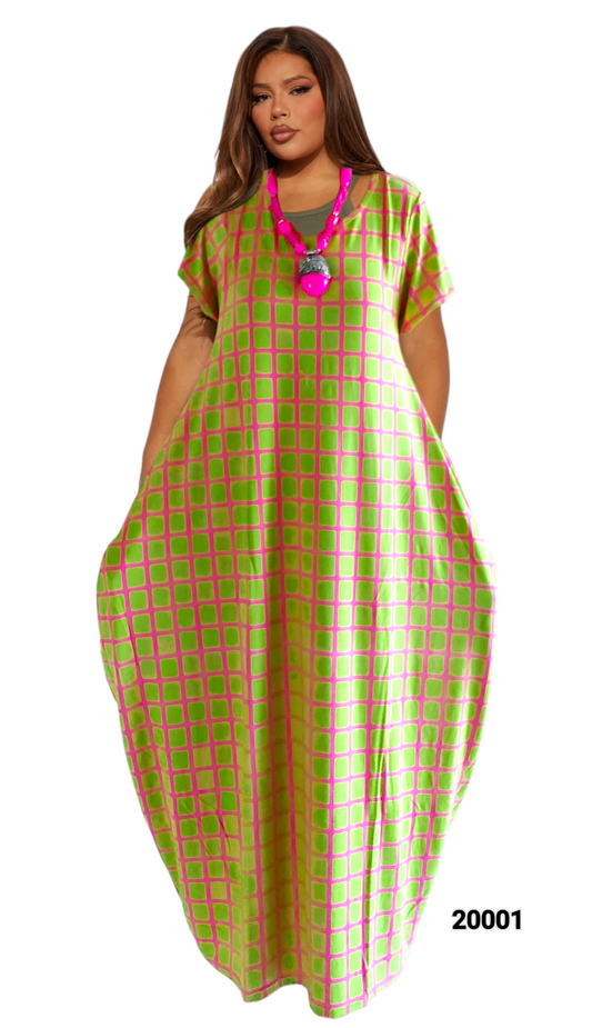 Bubble  Dress / Checkerd Pattern/Pink/ Green 20001