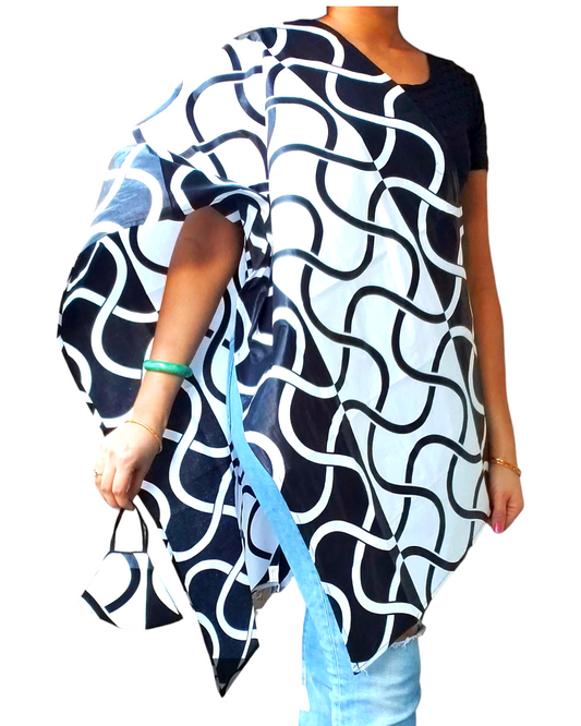 African Shawl/ Headscarf With Matching Mask- Black/White