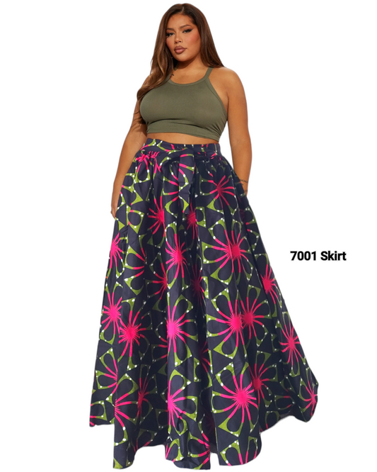 7001- Women Long Maxi Skirt-Black/Pink