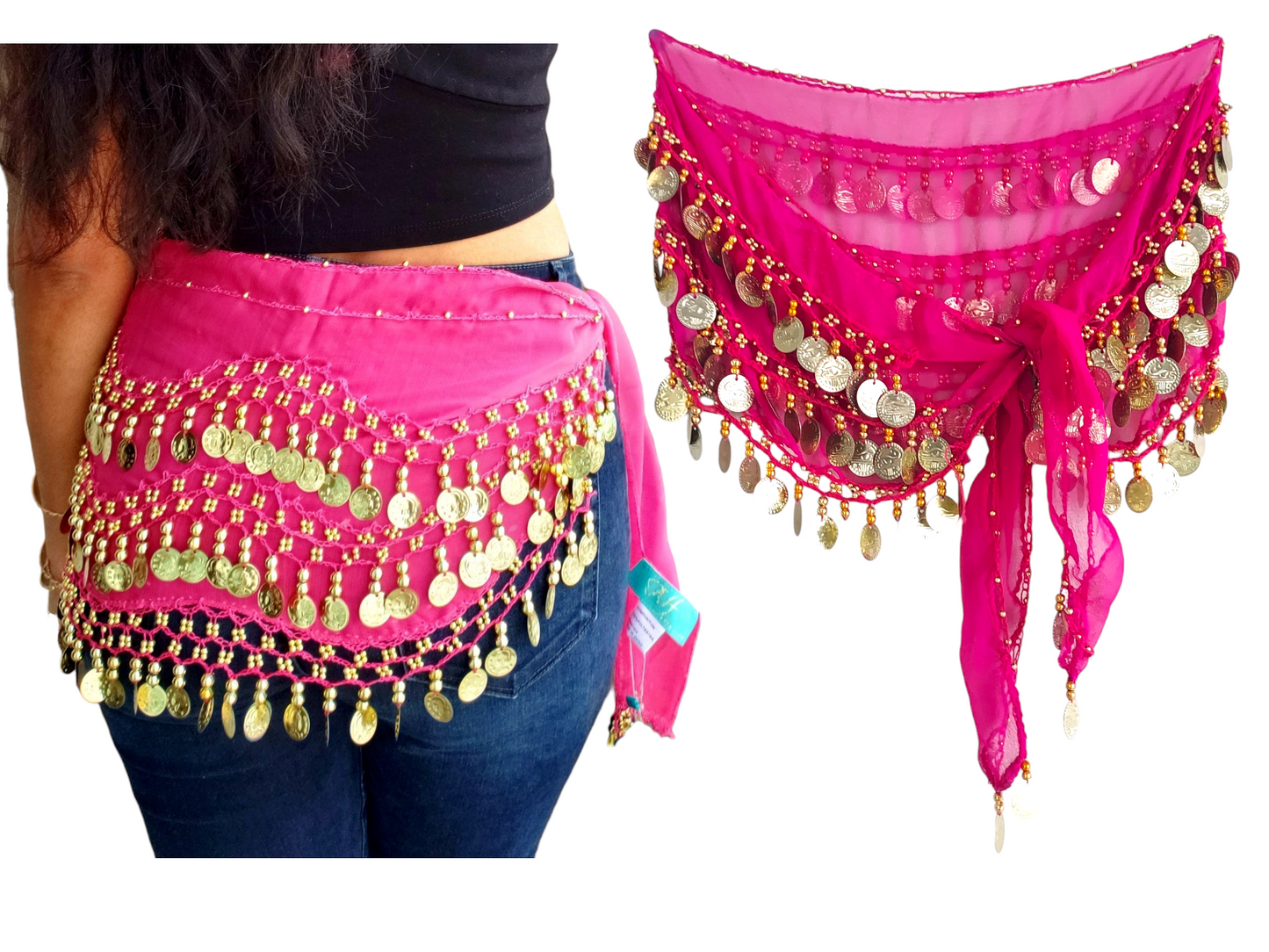 Belly Dance Hip Scarf With Coins / Skirt Sash Costume