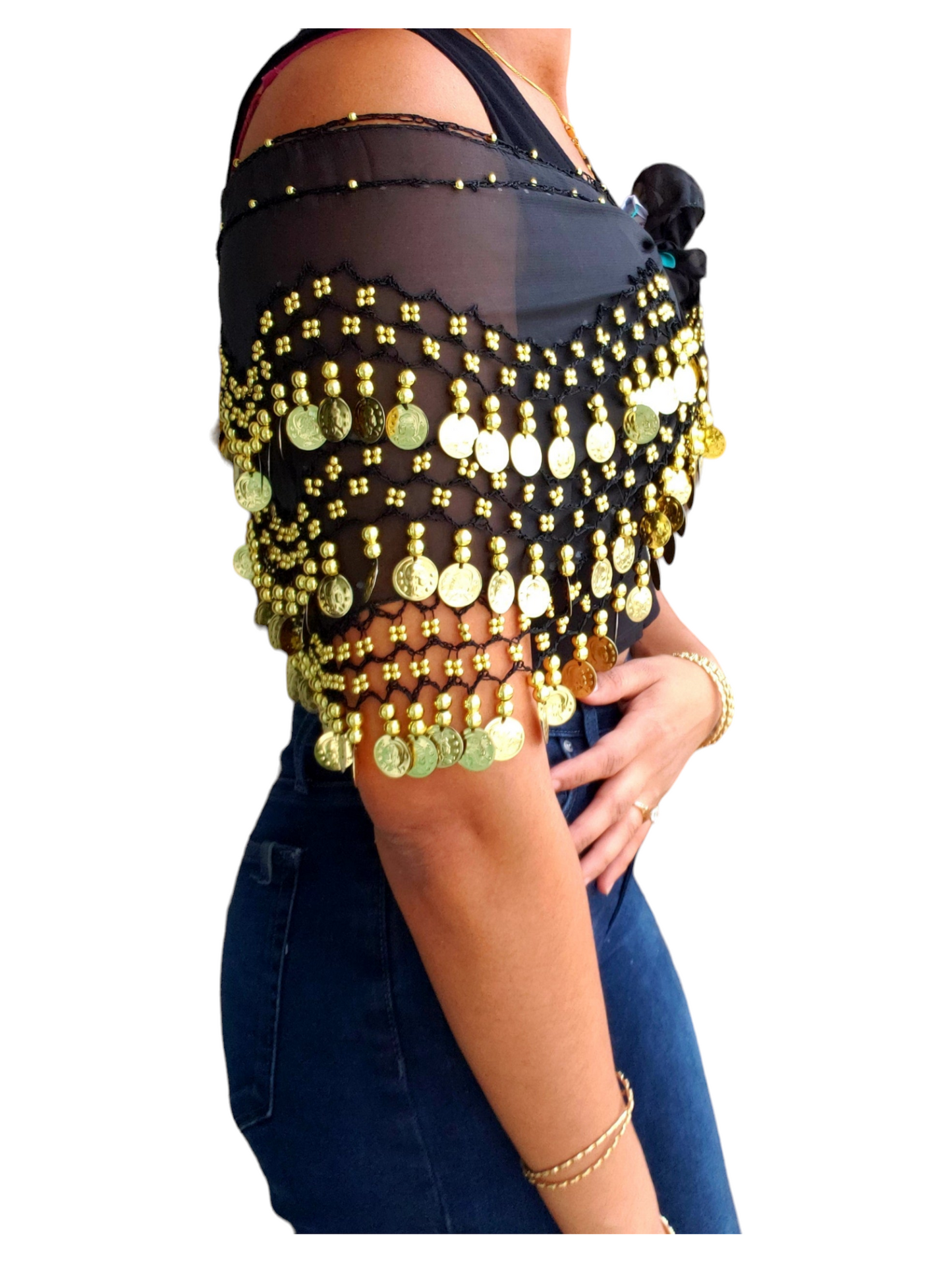 Belly Dance Hip Scarf With Coins / Skirt Sash Costume