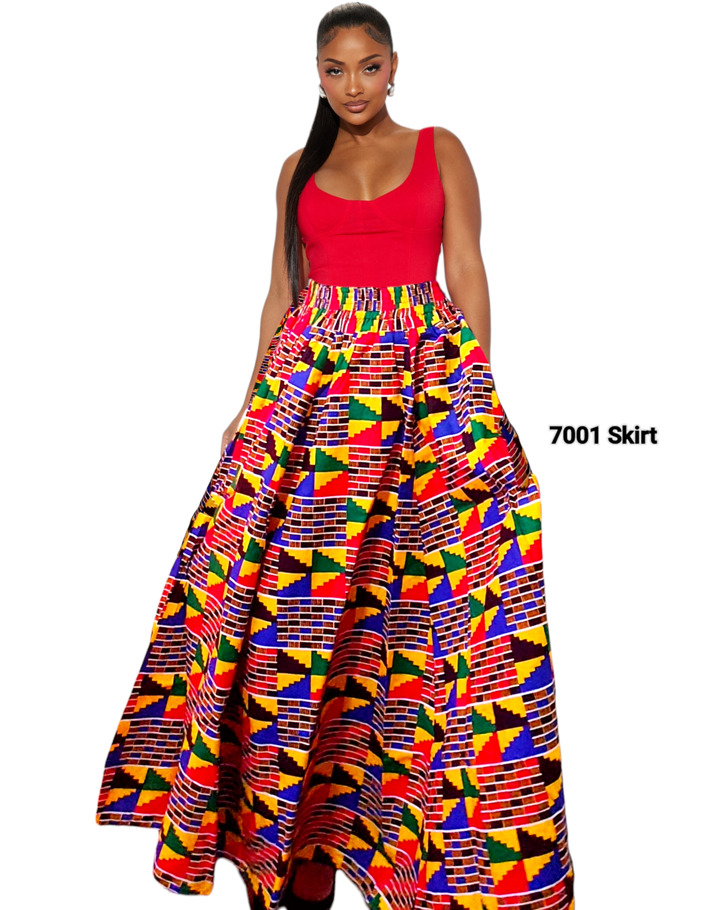 7001 Women Long Maxi Skirt- Kente Multi color