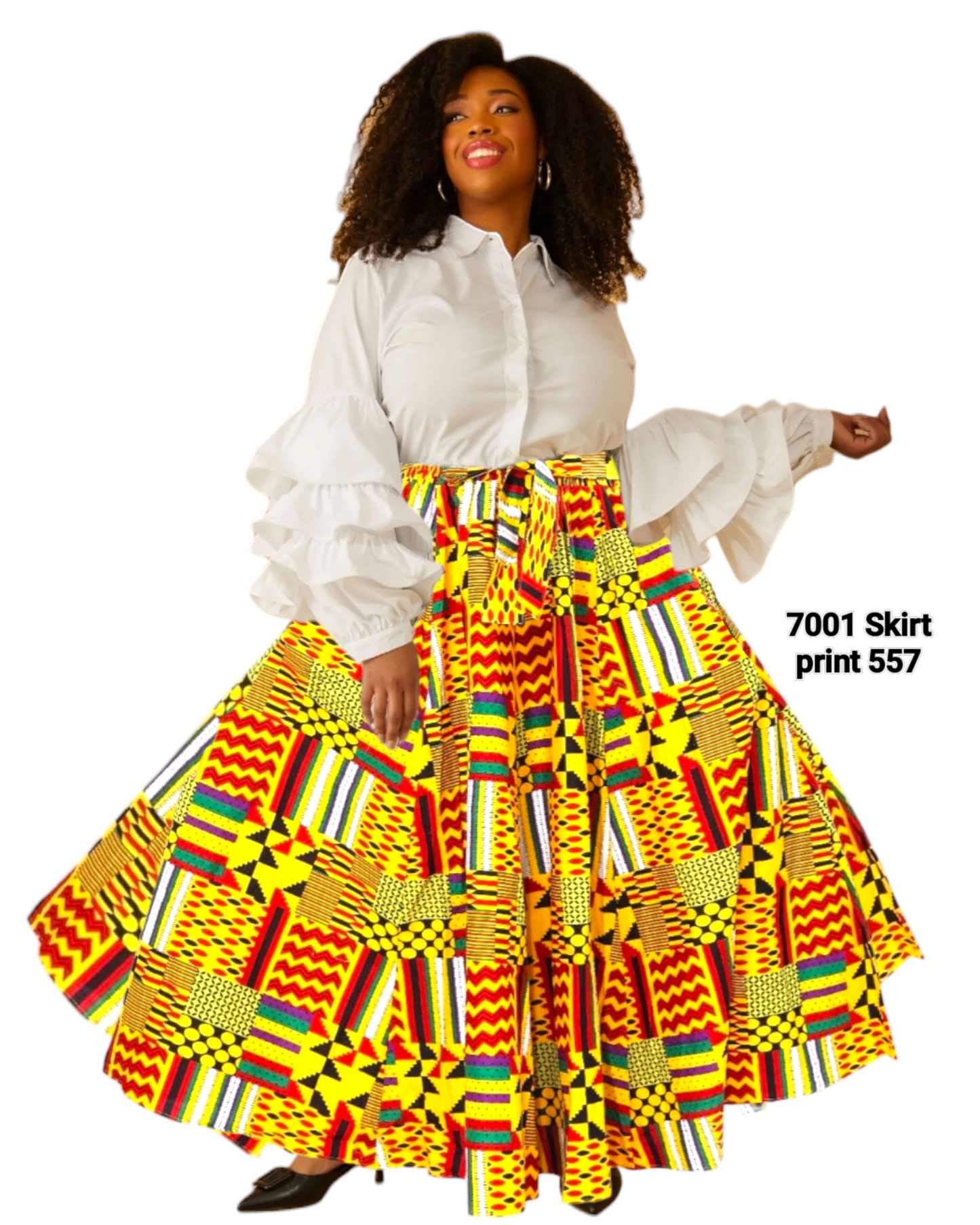 7001 Women Long Printed Maxi Skirt- Yellow