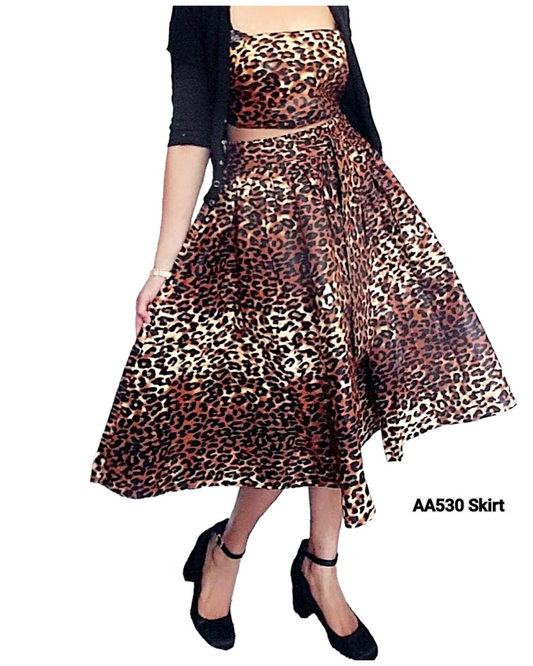 AA-530 Woman Mid Length Skirt - Brown Animal Print