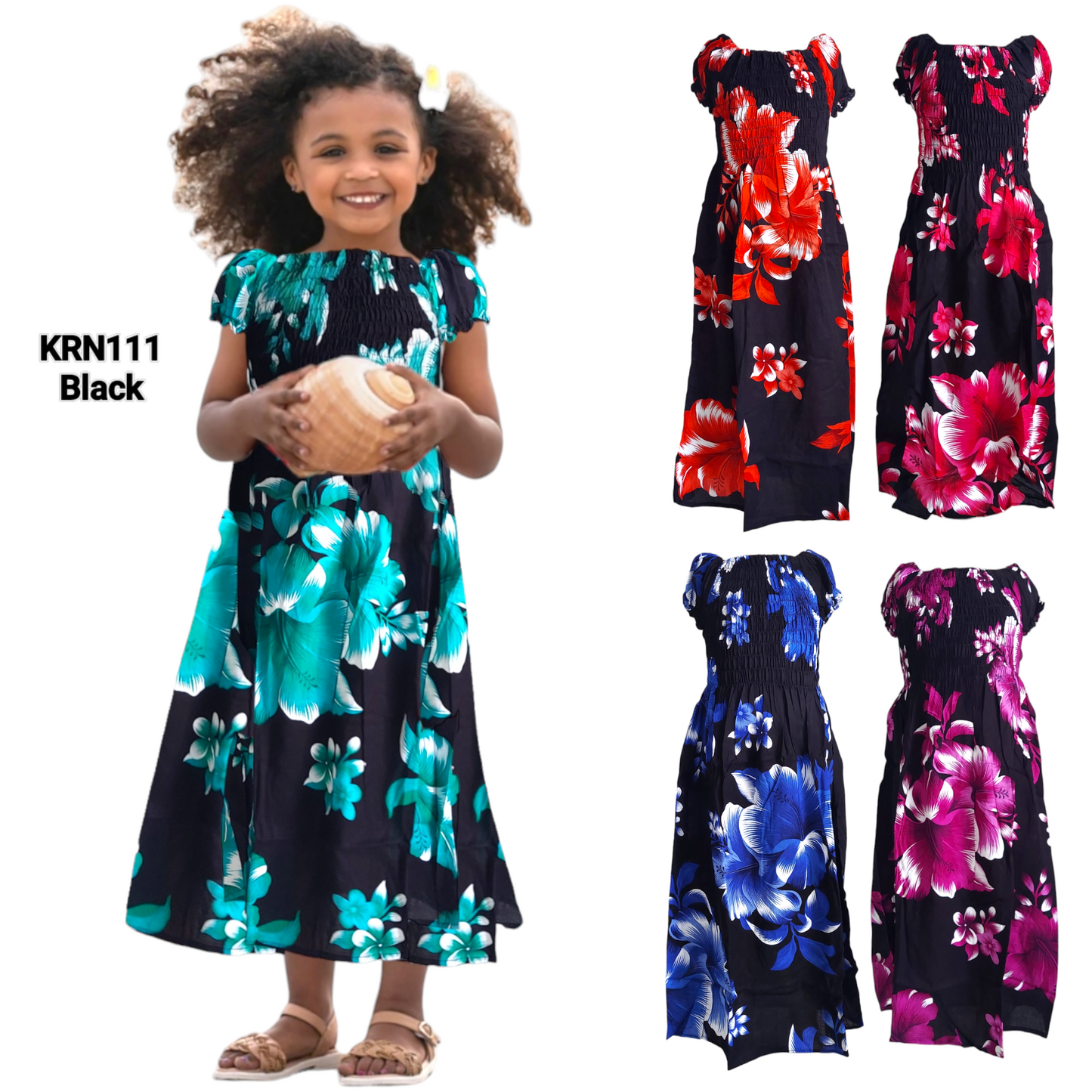 KRN111 -  Kids/ Girls Hawaiian Dress /Black