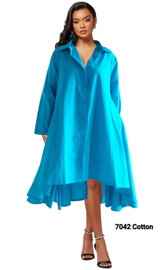 7042 Cotton Swing Dress- Turquoise
