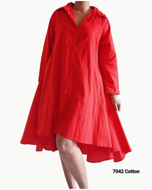 7042 Cotton Swing Dress- Red